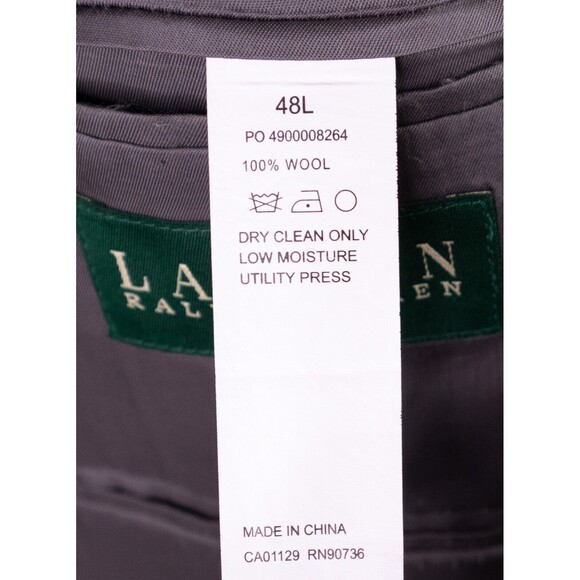 Ralph Lauren Mens Two Button Gray Blazer Wool Solid Sport Coat Jacket Size 48L - Picture 13 of 15